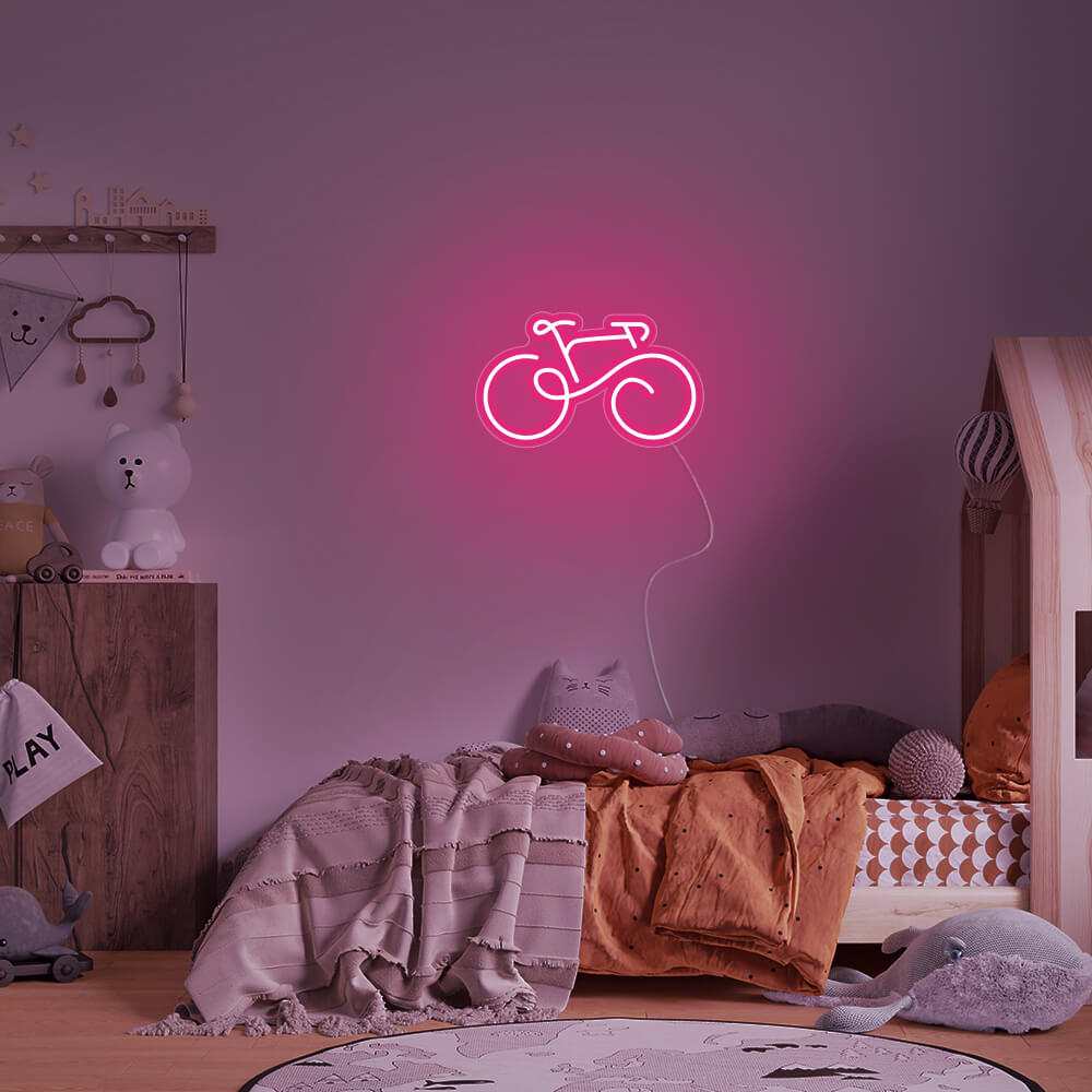 Mini Bicycle LED Neon Sign in Hot Pink