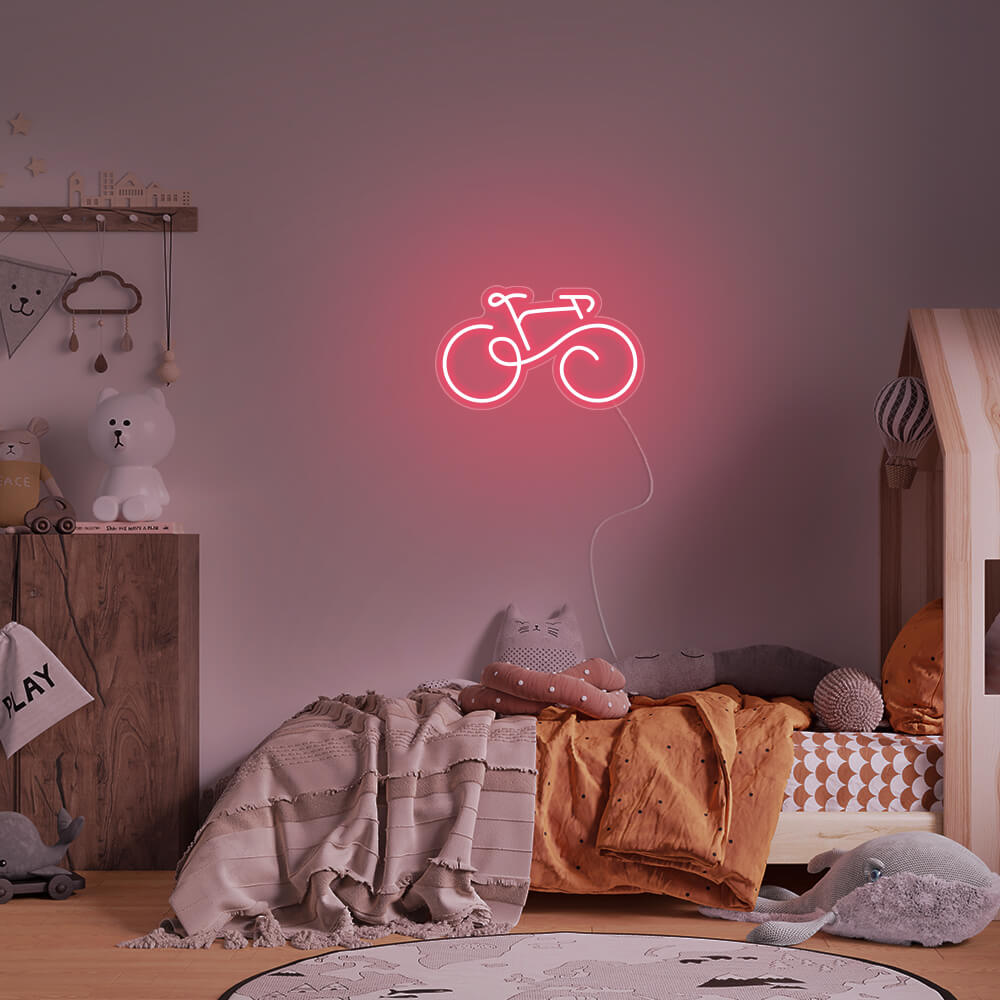 Mini Bicycle LED Neon Sign in Light Pink