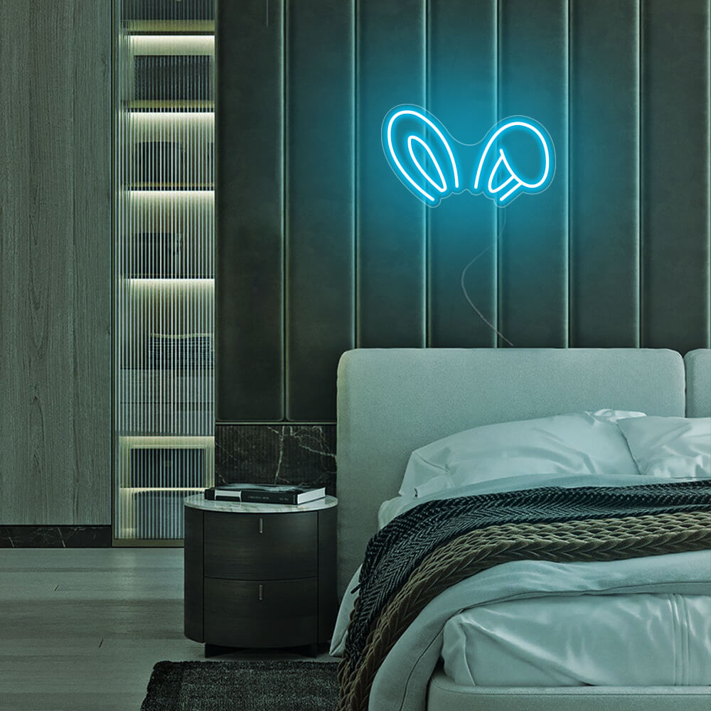 Mini Bunny Ears LED Neon Sign in Ice Blue