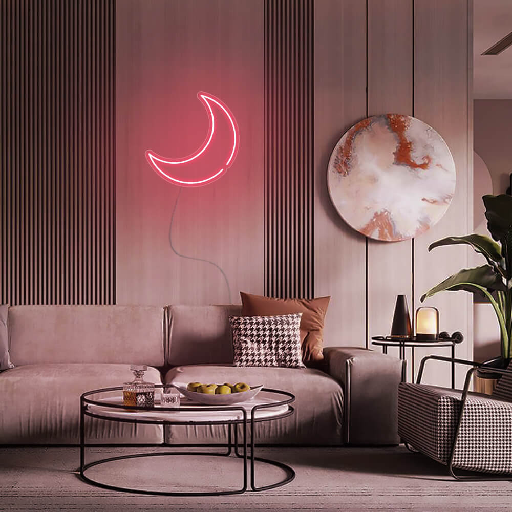 Mini Crescent Moon LED Neon Sign in Light Pink