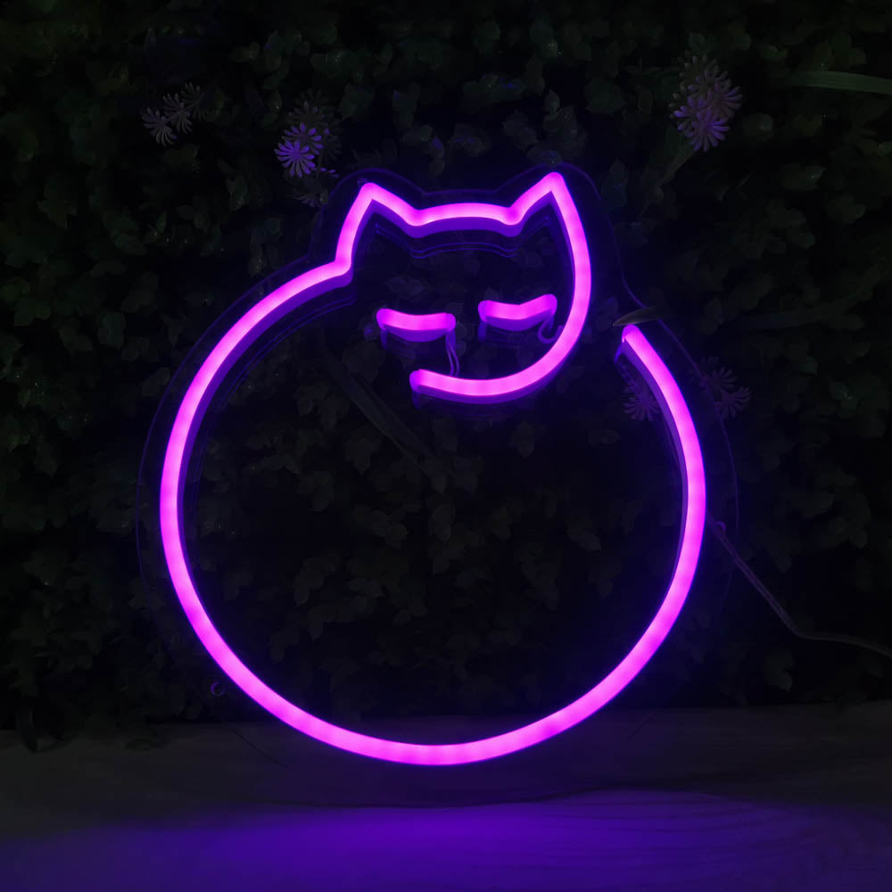 Mini Curled Up Cat LED Neon Sign in Orange
