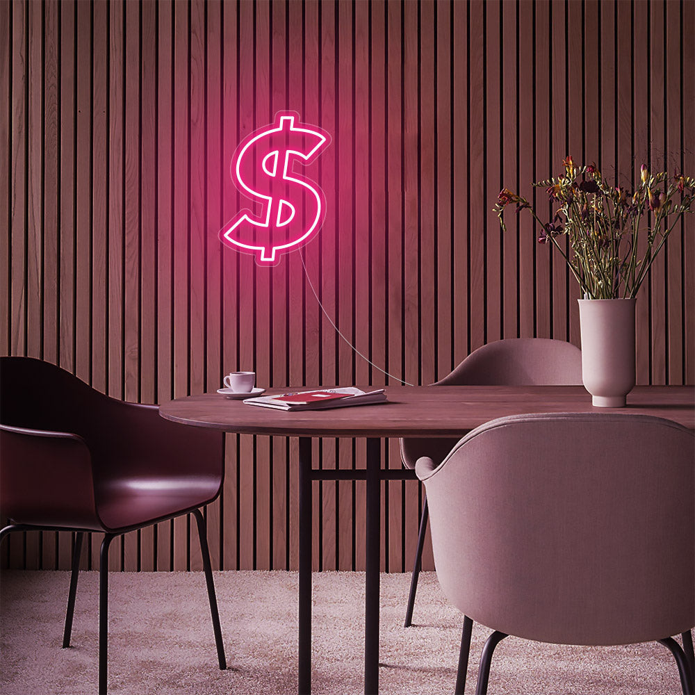 Mini Dollar Sign LED Neon Sign in Hot Pink