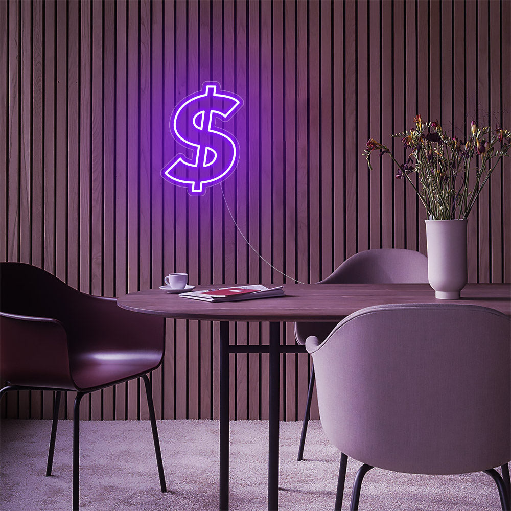 Mini Dollar Sign LED Neon Sign in Purple