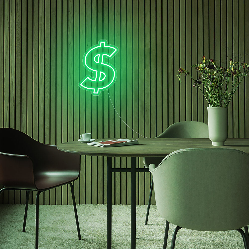 Mini Dollar Sign LED Neon Sign in Green