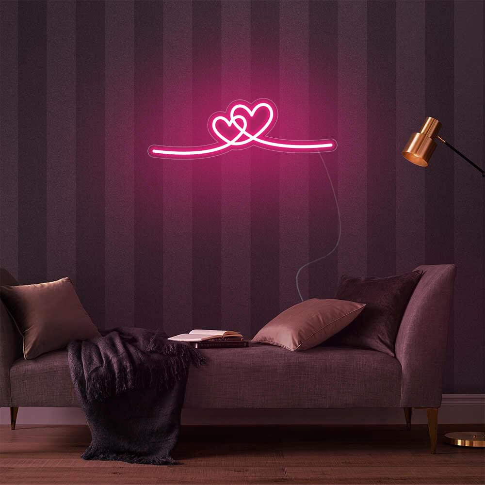 Mini Double Hearts LED Neon Sign in Hot Pink