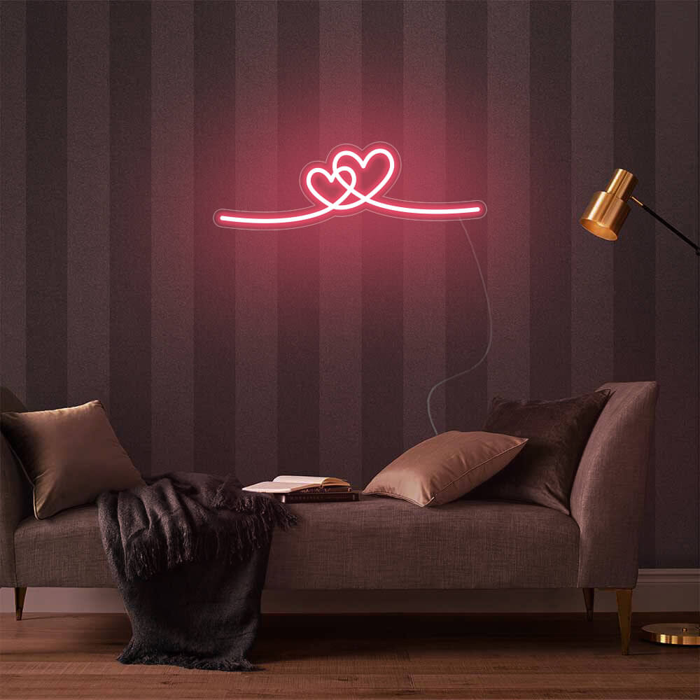 Mini Double Hearts LED Neon Sign in Light Pink