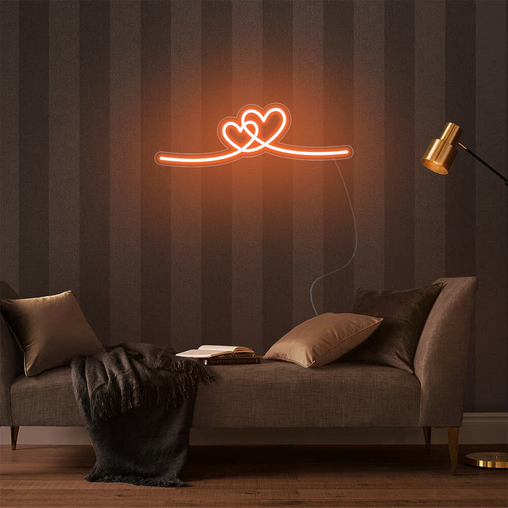 Mini Double Hearts LED Neon Sign in Orange