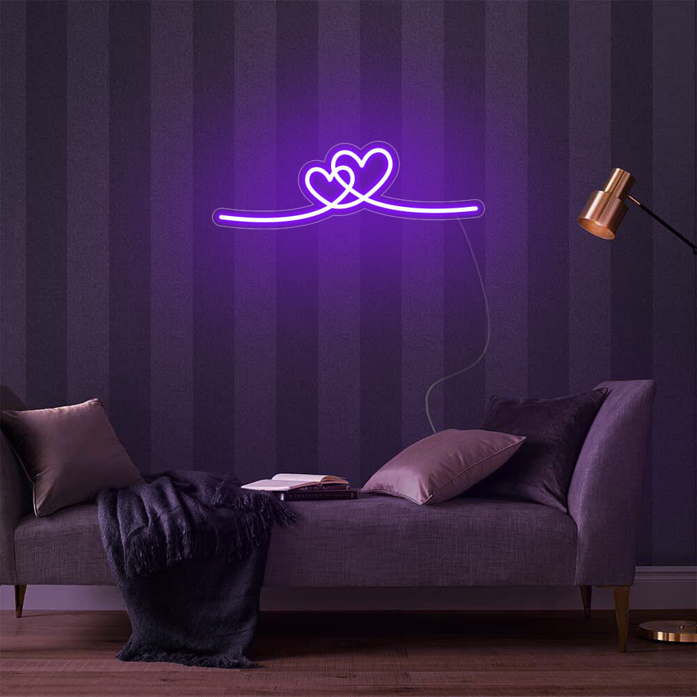 Mini Double Hearts LED Neon Sign in Purple