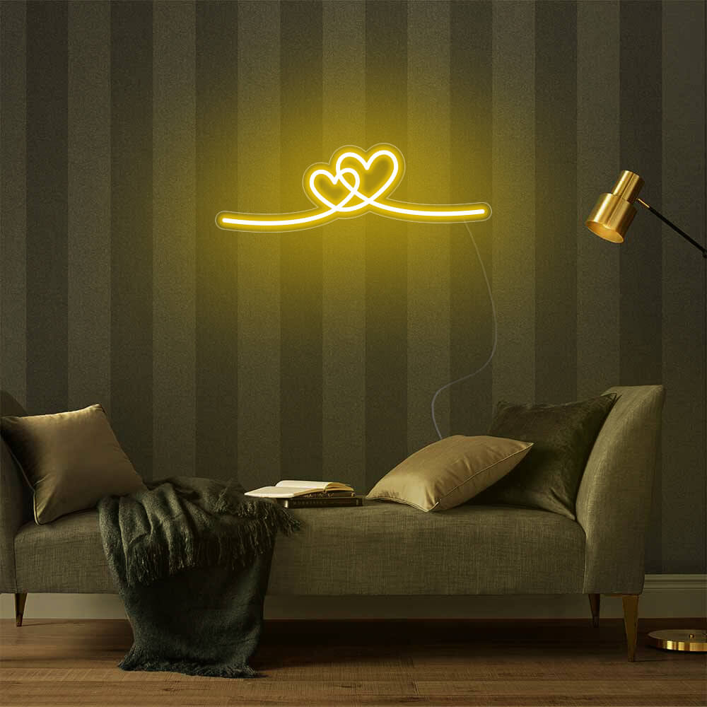 Mini Double Hearts LED Neon Sign in Yellow