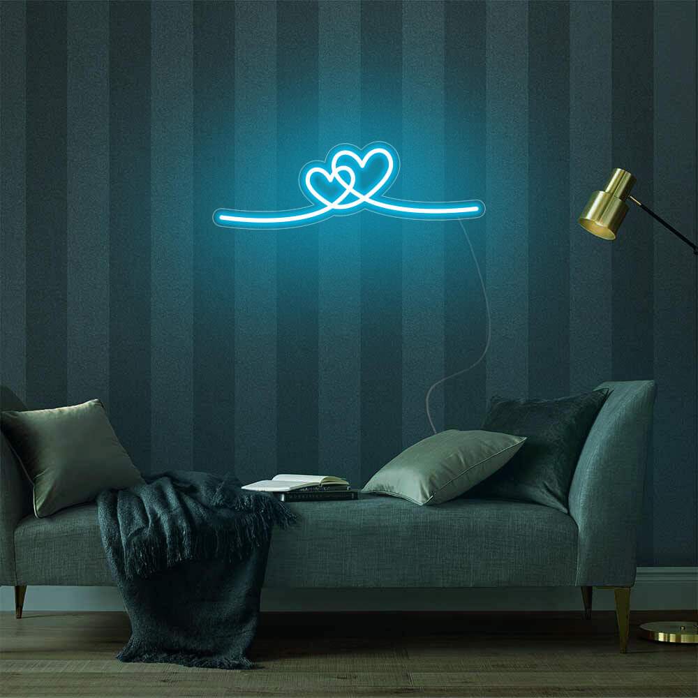Mini Double Hearts LED Neon Sign in Ice Blue