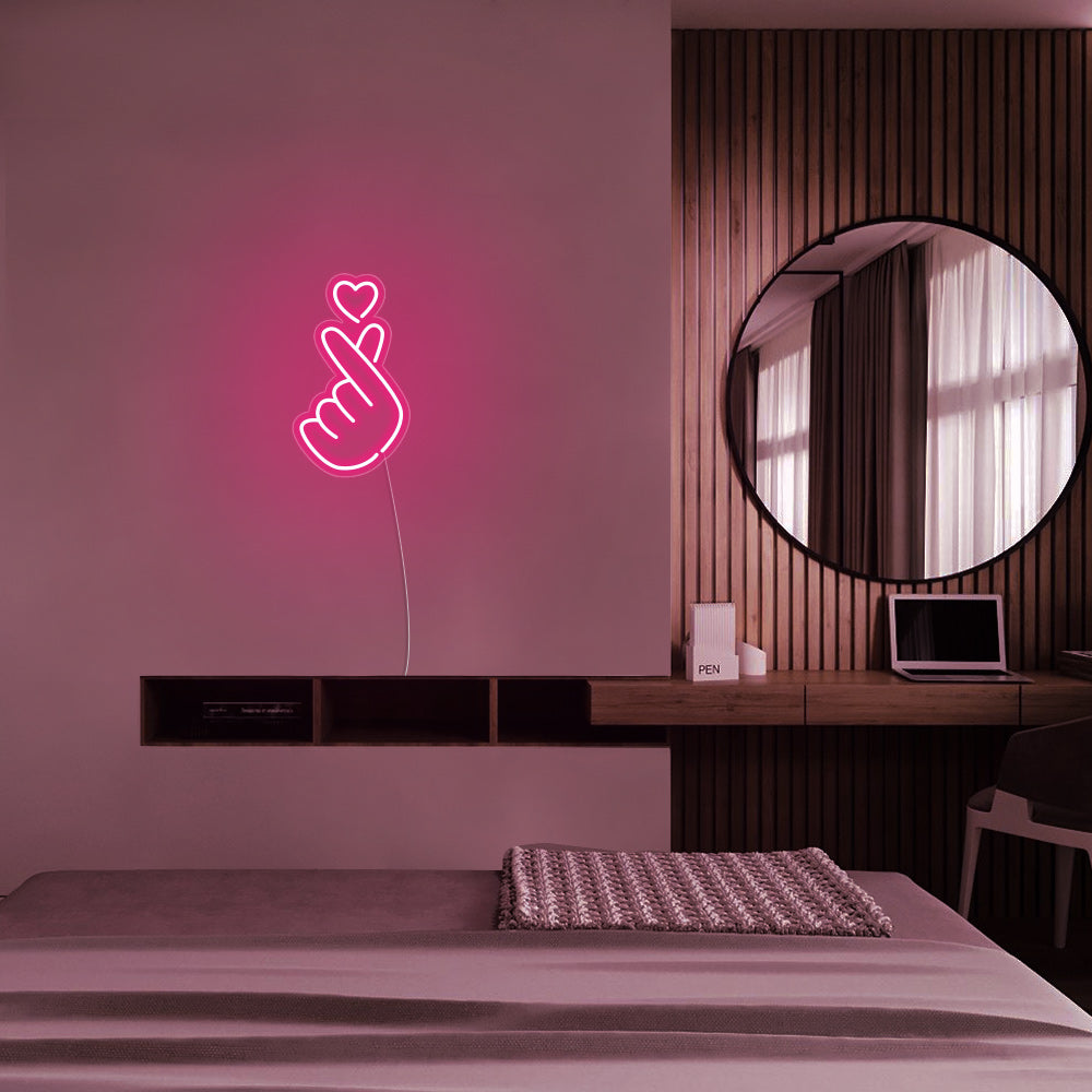 Mini Finger Heart LED Neon Sign in Light Pink