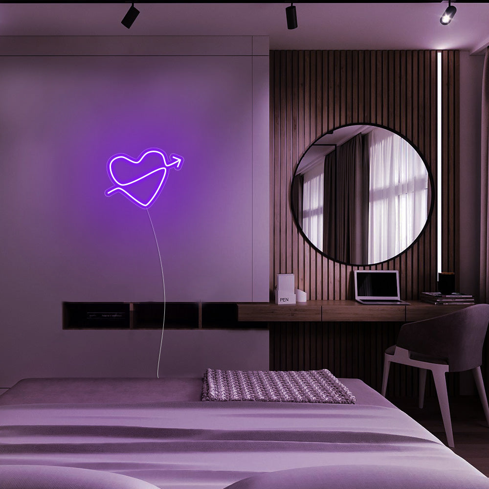 Mini Heart with Arrow LED Neon Sign in Purple