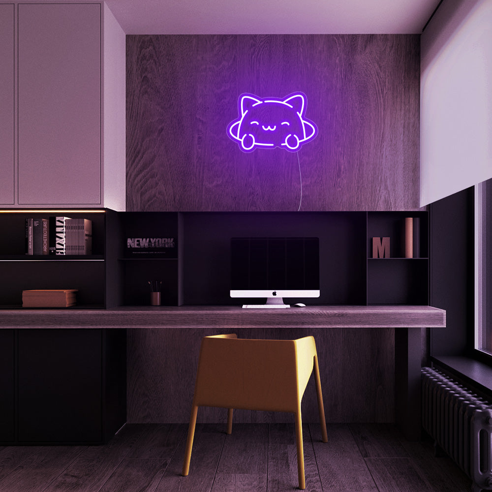 Mini Kitty Cat LED Neon Sign in Purple