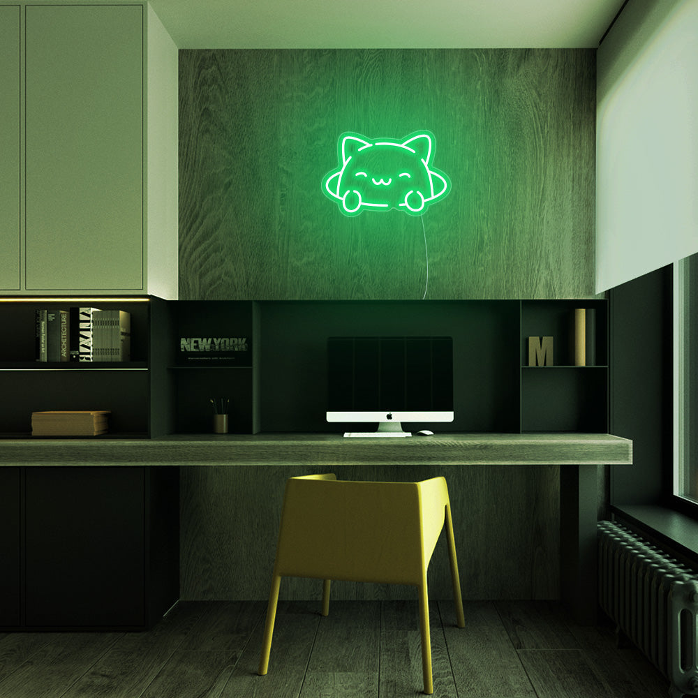 Mini Kitty Cat LED Neon Sign in Green