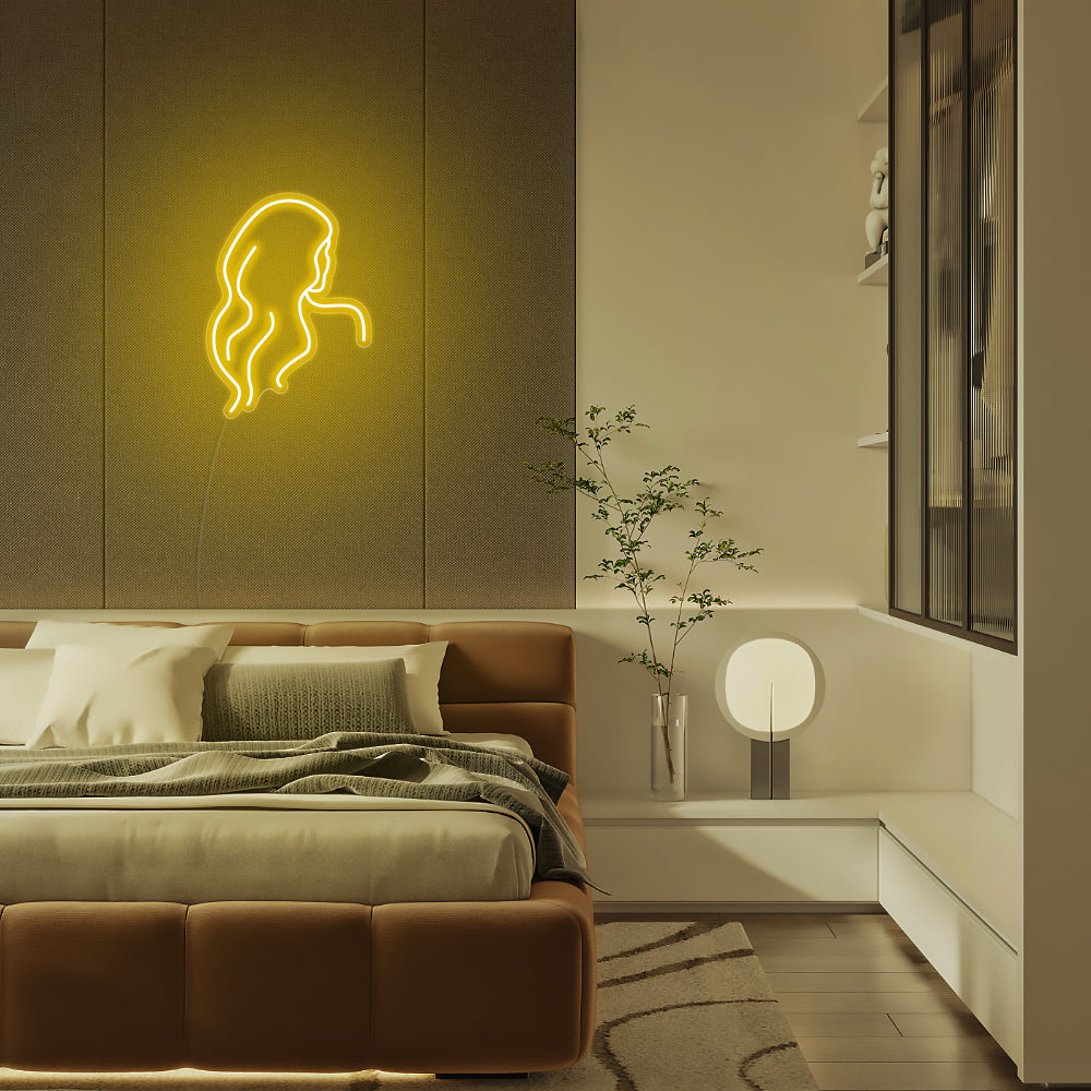 Mini Long Hair Silhouette LED Neon Sign in Yellow