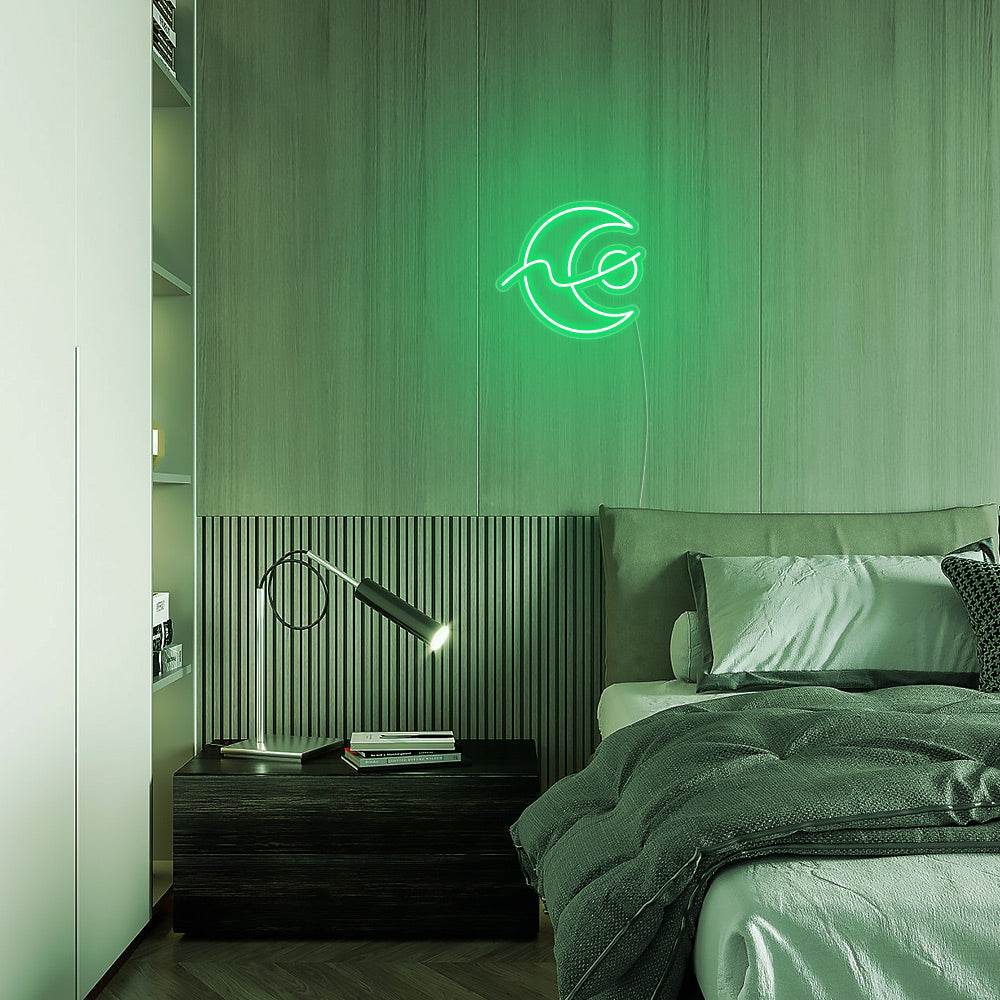 Mini Moon Phases LED Neon Sign in Green