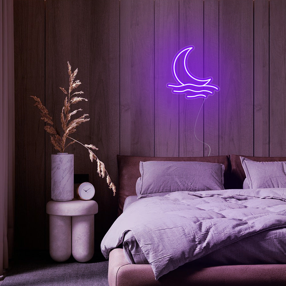 Mini Moonrise Over the Sea LED Neon Sign in Purple