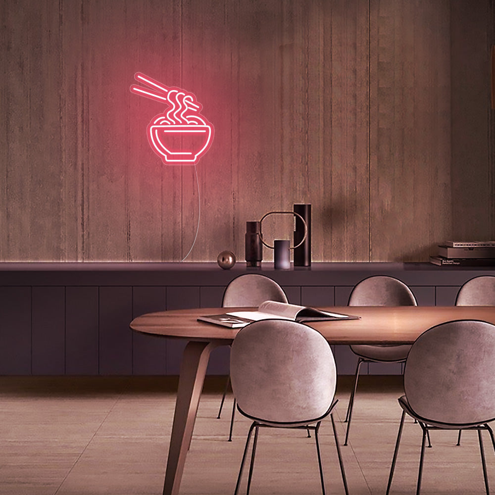 Mini Noodle Bowl LED Neon Sign in Light Pink
