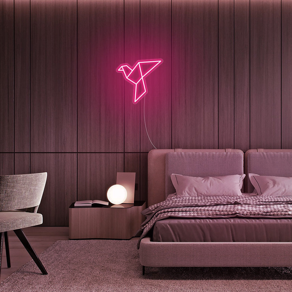 Mini Paper Crane LED Neon Sign in Hot Pink