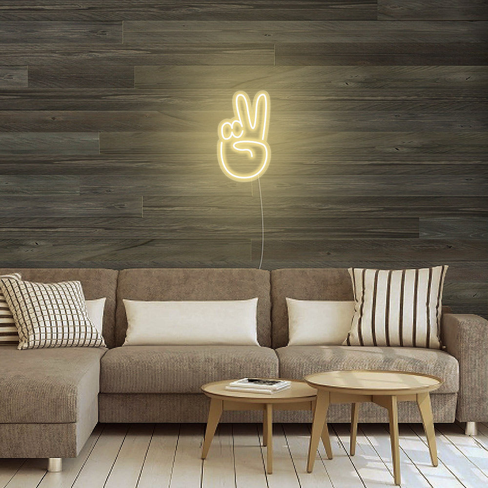Mini Peace Sign Hand LED Neon Sign in Yellow