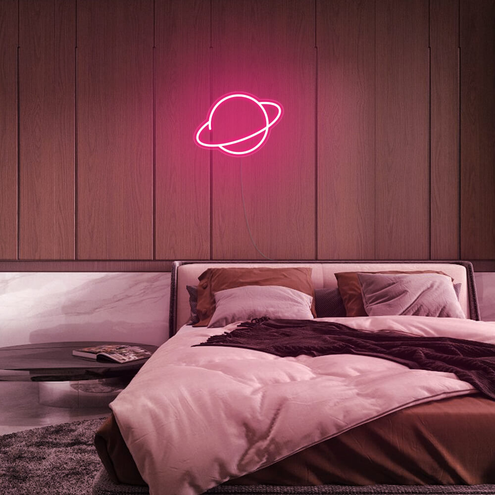 Mini Saturn Planet LED Neon Sign in Hot Pink