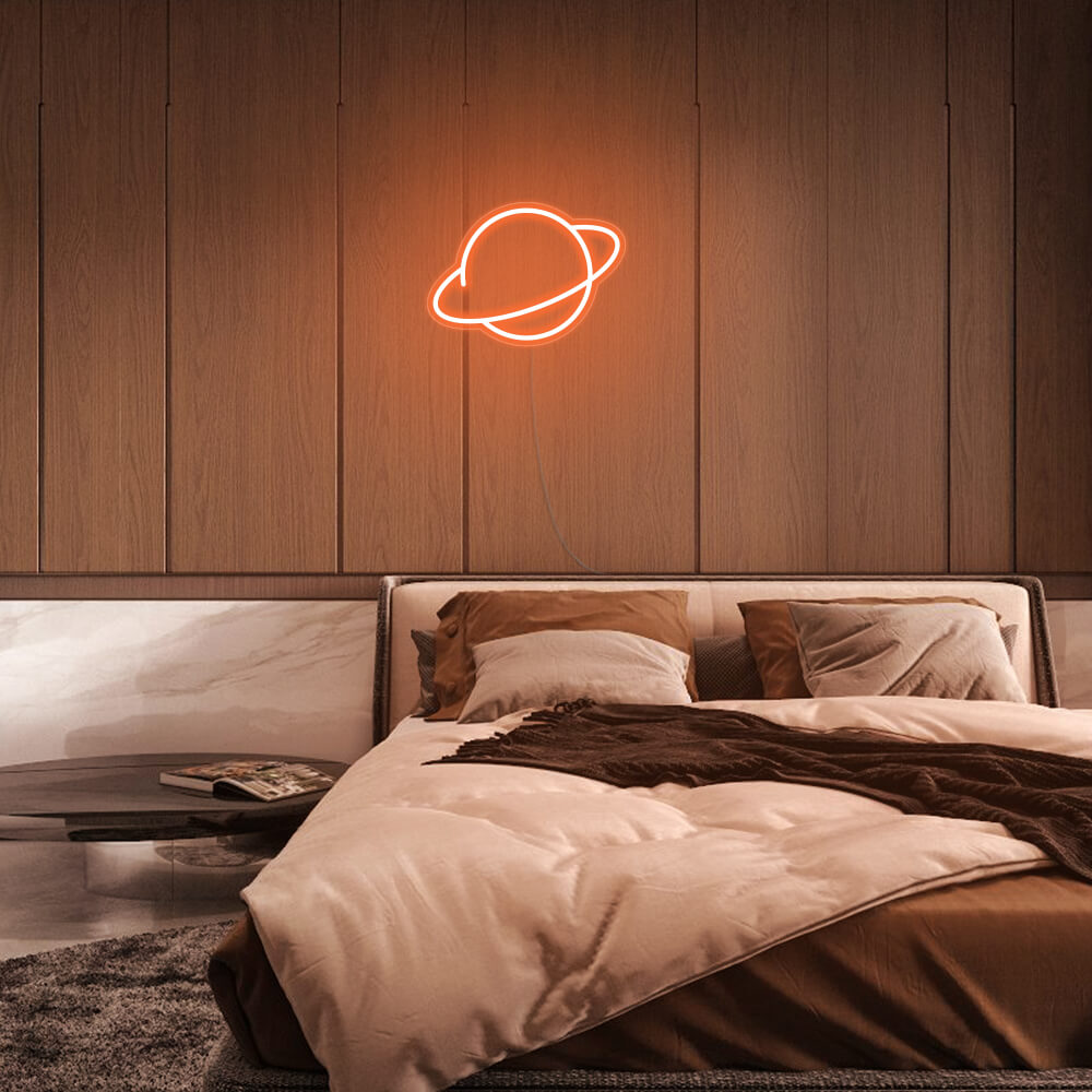 Mini Saturn Planet LED Neon Sign in Orange