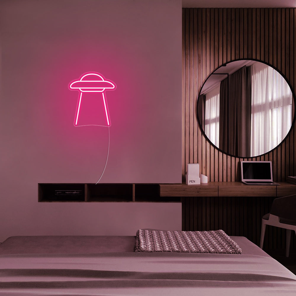 Mini UFO LED Neon Sign in Hot Pink