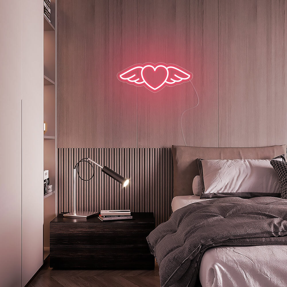 Mini Winged Heart LED Neon Sign in Light Pink