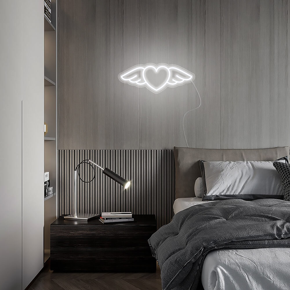 Mini Winged Heart LED Neon Sign in Cool White