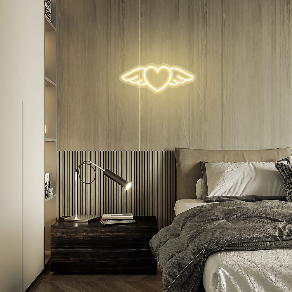Mini Winged Heart LED Neon Sign in Warm White
