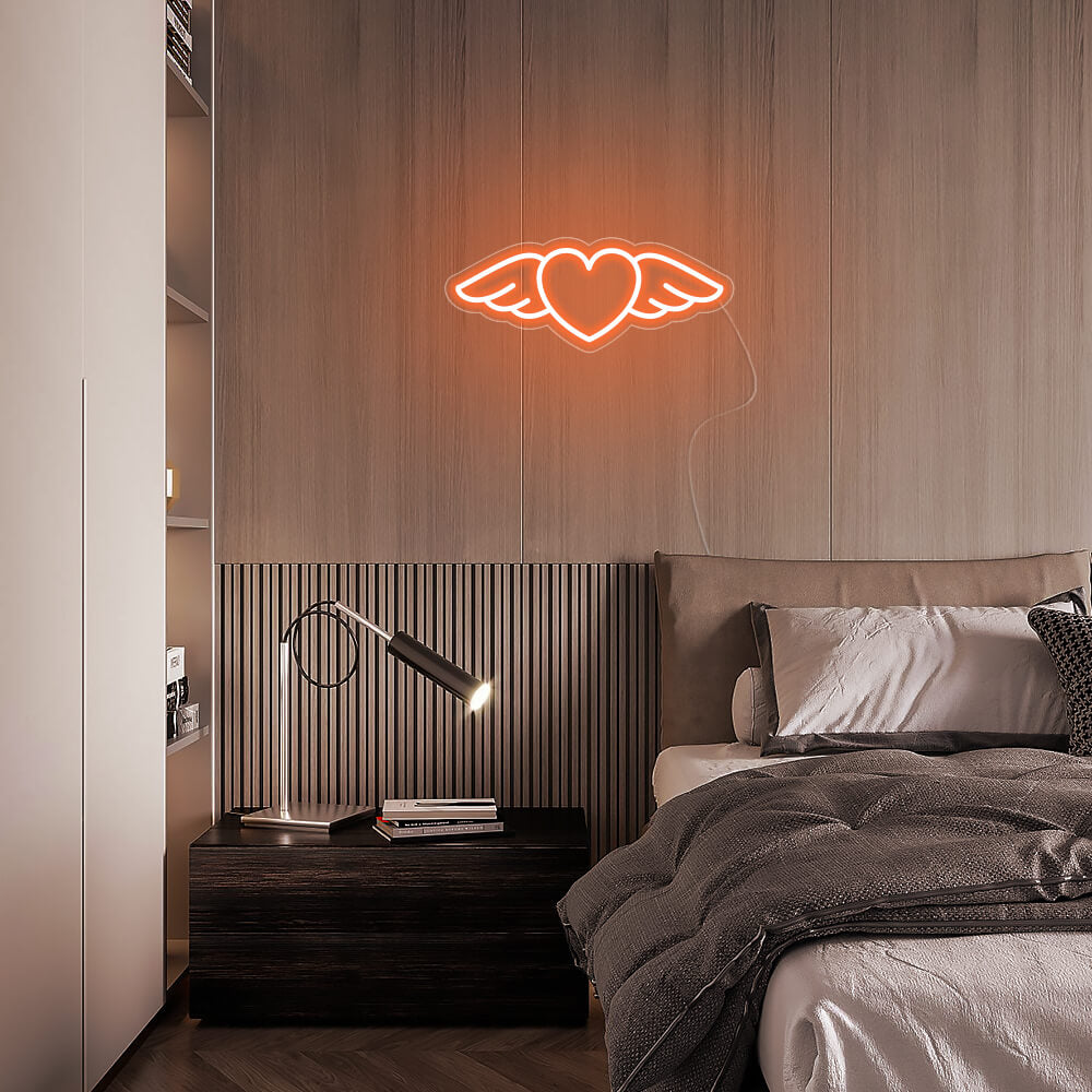 Mini Winged Heart LED Neon Sign in Orange