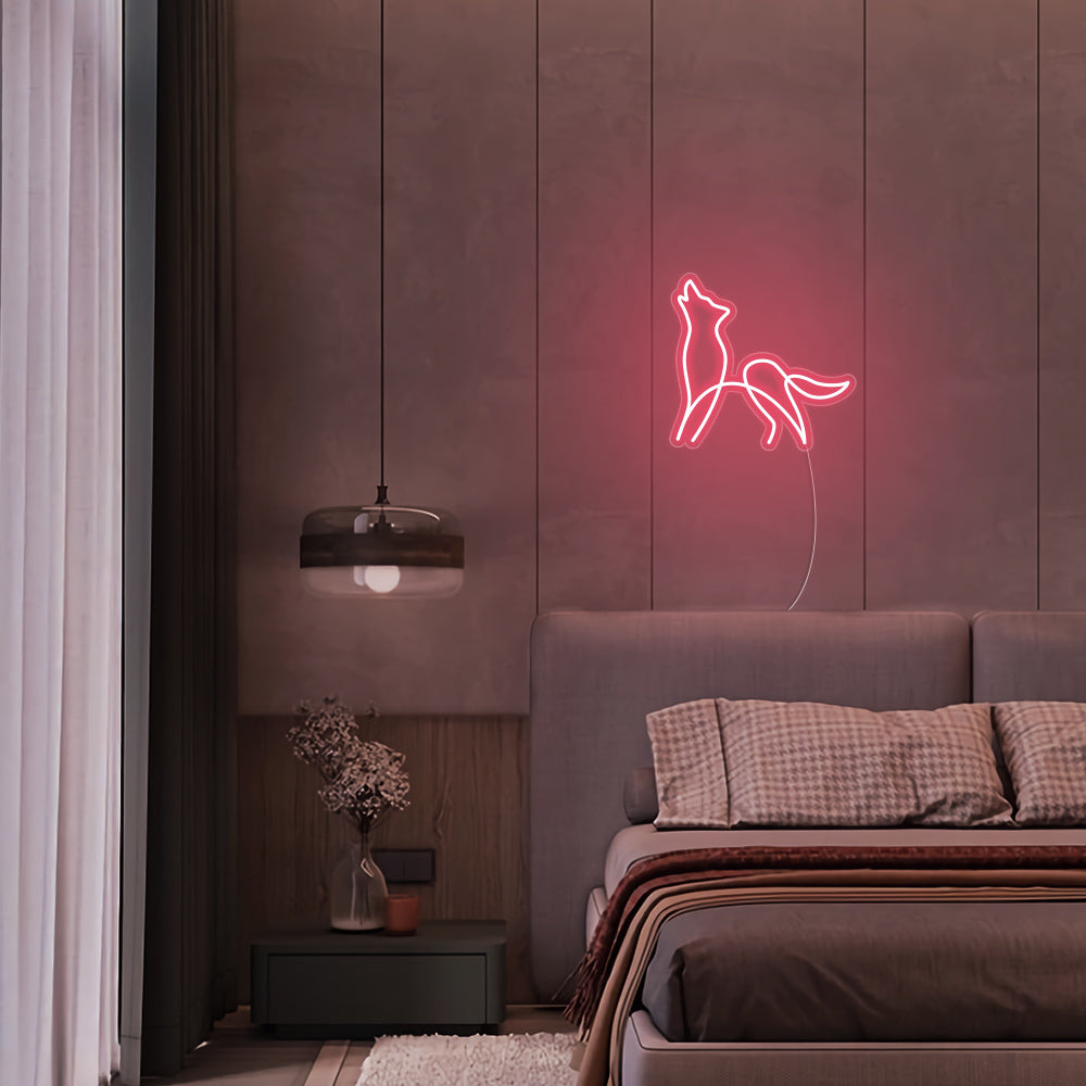 Mini Wolf LED Neon Sign in Light Pink