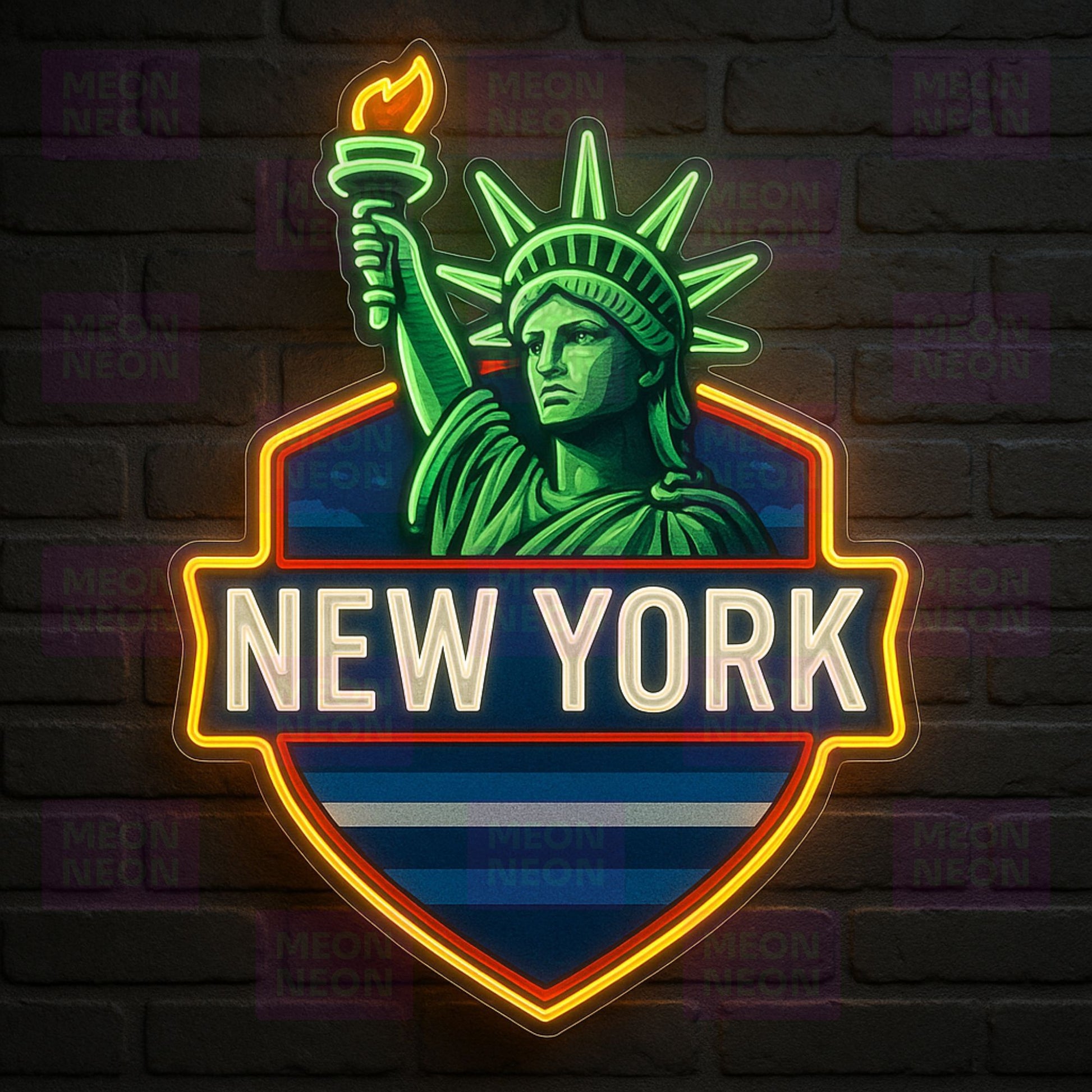 New York Shield with Statue of Liberty Neon Sign - MEON NEON
