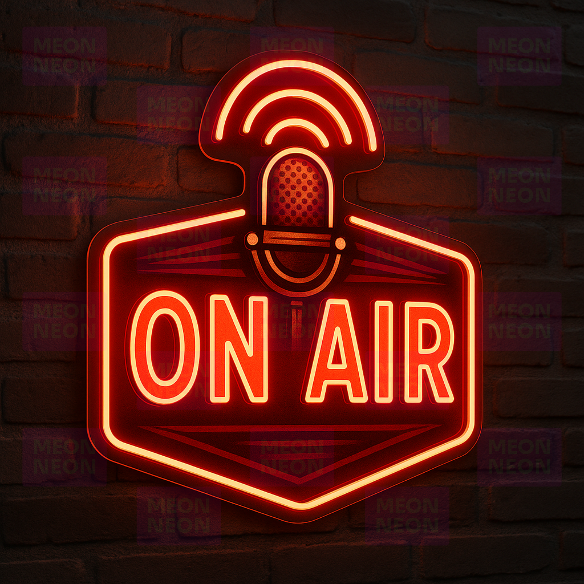 ON AIR Broadcasting LED Neon Sign - Vintage Microphone Design - Studio Equipment - Red & Orange Light - MEON NEON