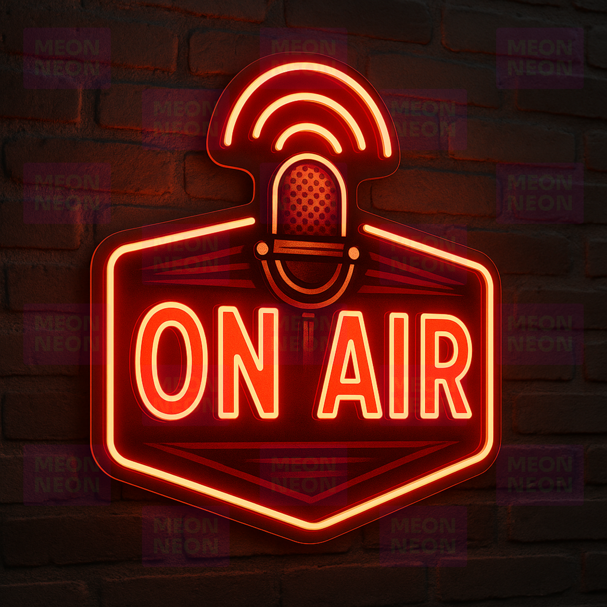ON AIR Broadcasting LED Neon Sign - Vintage Microphone Design - Studio Equipment - Red & Orange Light - MEON NEON