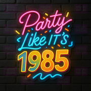 Party Like It's 1985 LED Neon Sign - Alternative Design - Cyan & Magenta - 80s Wave Confetti - MEON NEON