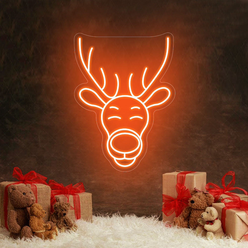 Reindeer Head LED Neon Sign in Purple