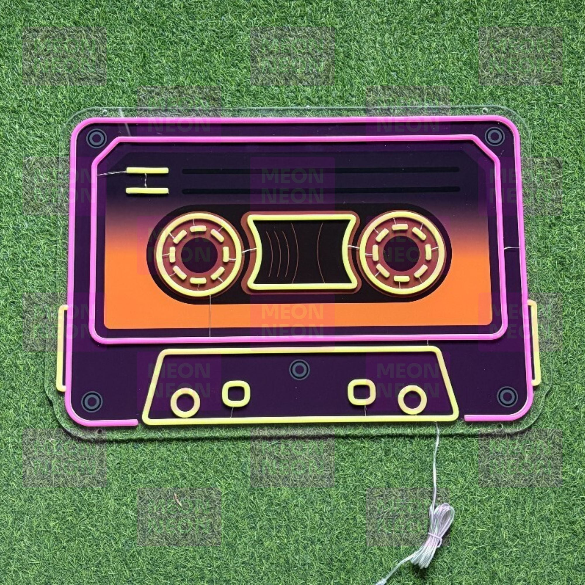 Retro Cassette Tape LED Neon Sign - Vintage Audio - Hot Pink & Golden Yellow - Music Nostalgia - MEON NEON