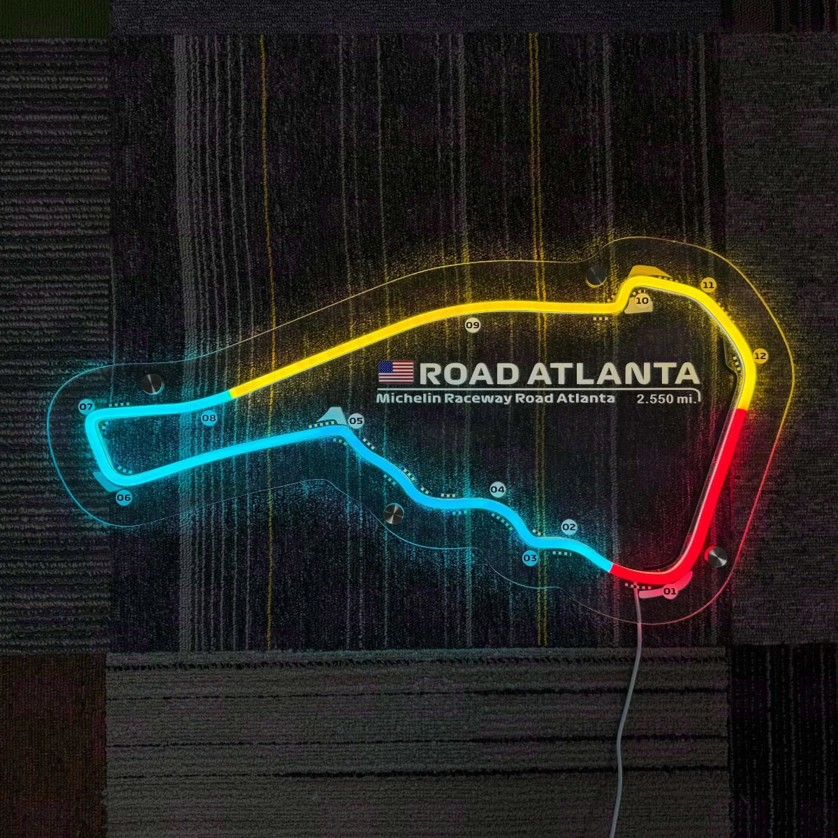 Acrylic LED Neon Light Strip Sign for Road Atlanta Circuit Color Temperature Rated Product - LED Neon Sign