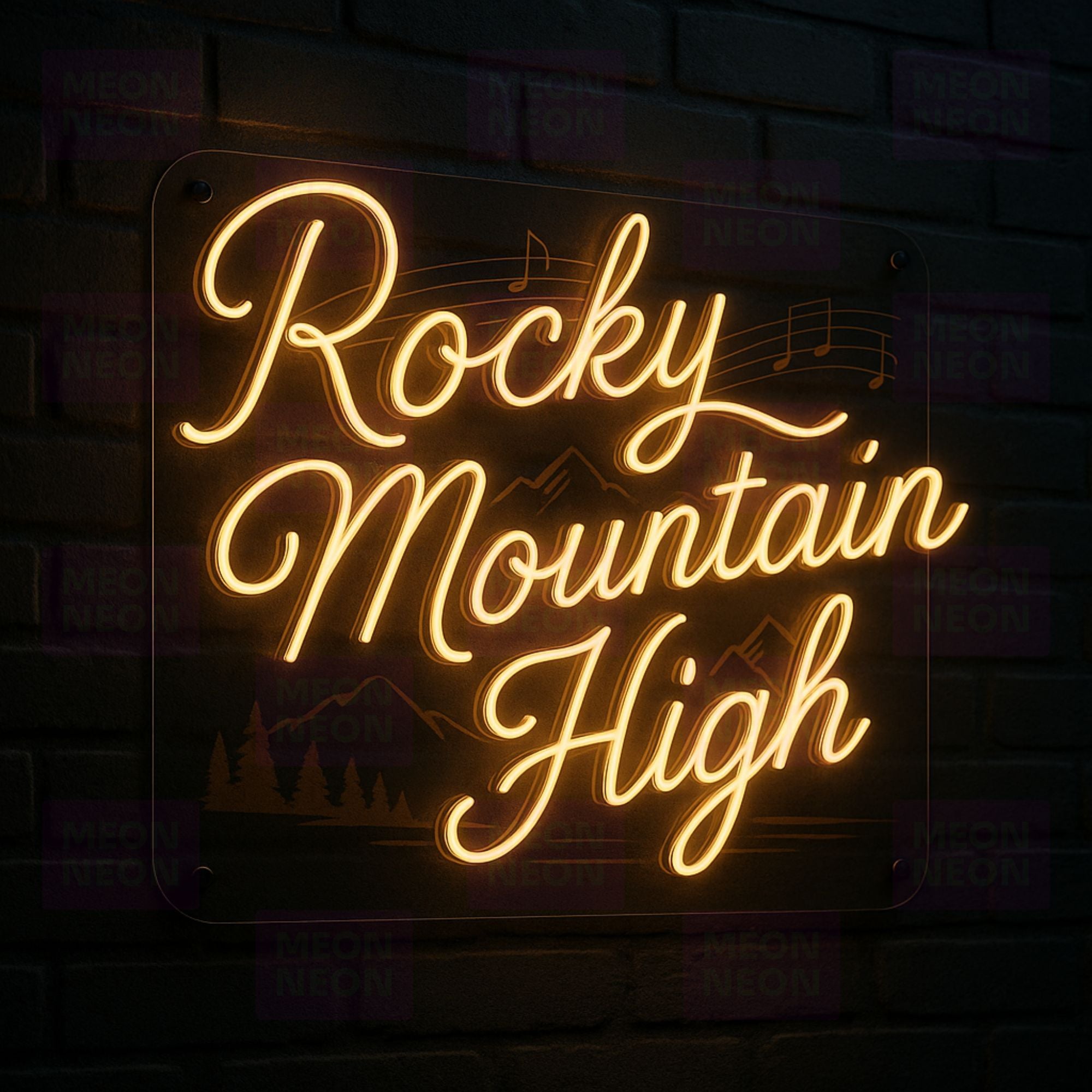 Rocky Mountain High LED Neon Sign - John Denver Tribute - Musical Script - Warm Golden Light - MEON NEON