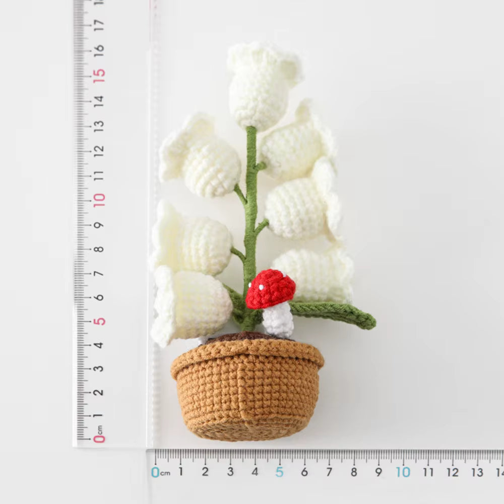 Mini Knitted Light-Up Flower Pot - Handmade Crochet Bell Orchid with LED Lights