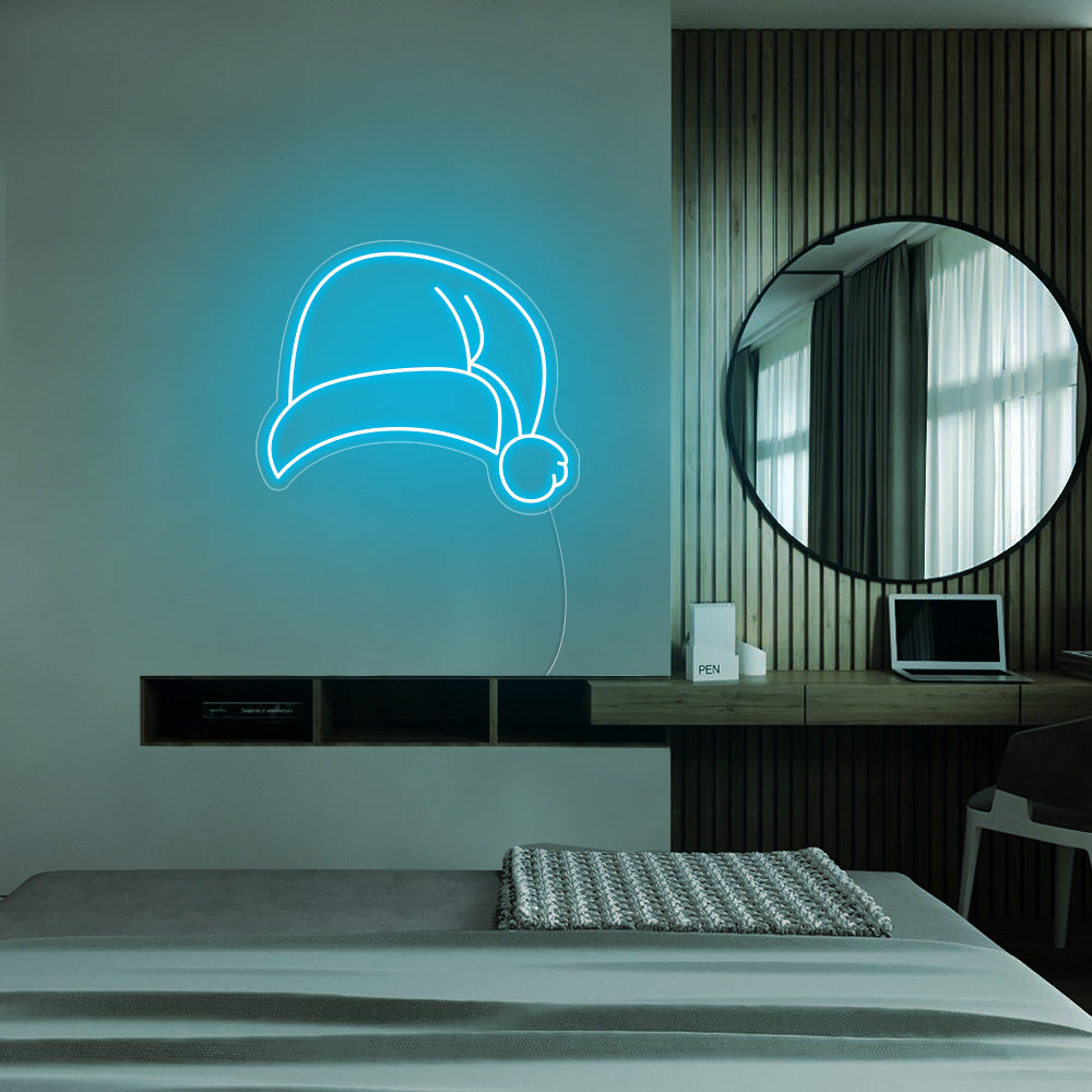 Santa Hat LED Neon Sign (Style 2) in Blue