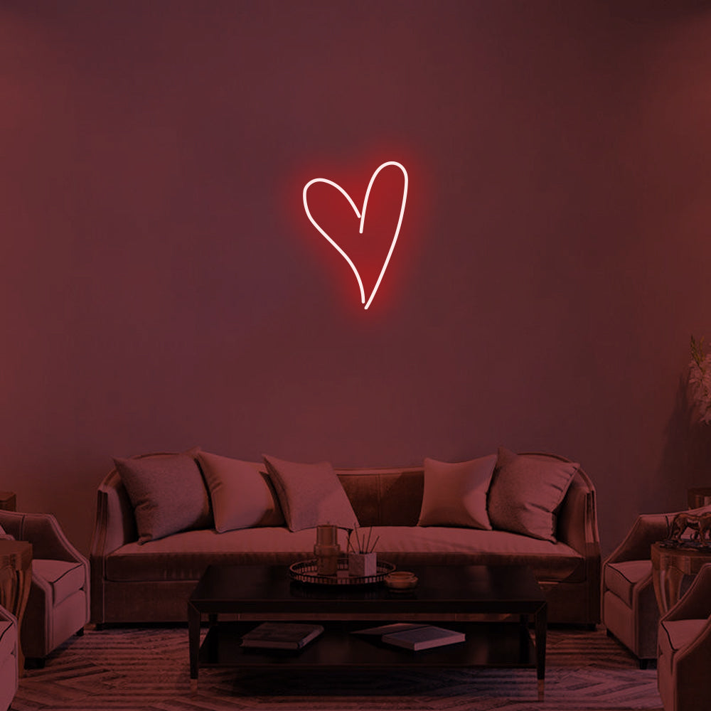 Script Heart LED Neon Sign in Red