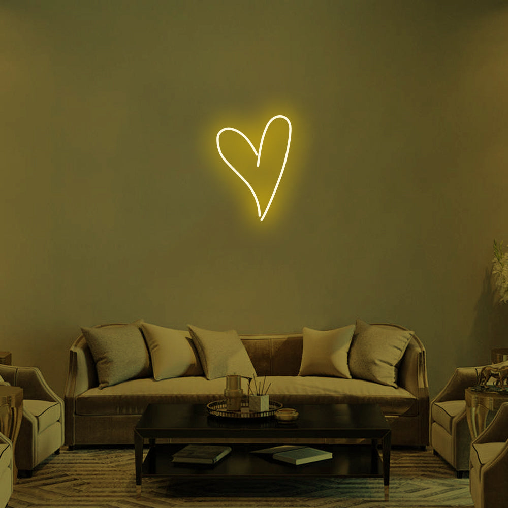 Script Heart LED Neon Sign in Yellow