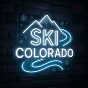 Ski Colorado LED Neon Sign - Winter Sports Design - Dynamic Slope Lines - White & Ice Blue - MEON NEON