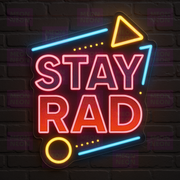 Stay Rad LED Neon Sign - 80s Synthwave Style - Geometric Neon Design - Red Blue Yellow Accents - MEON NEON