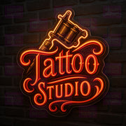 Tattoo Studio Machine LED Neon Sign - Professional Equipment - Script Lettering - Red & Orange Light - MEON NEON