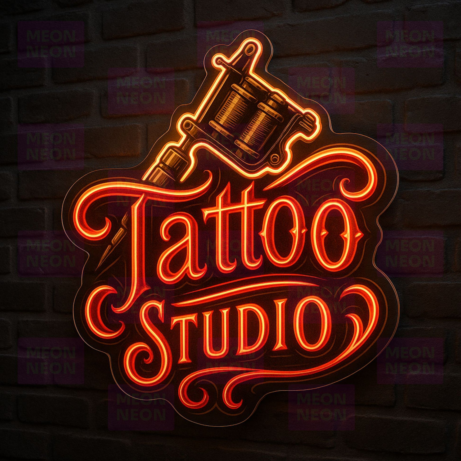 Tattoo Studio Machine LED Neon Sign - Professional Equipment - Script Lettering - Red & Orange Light - MEON NEON