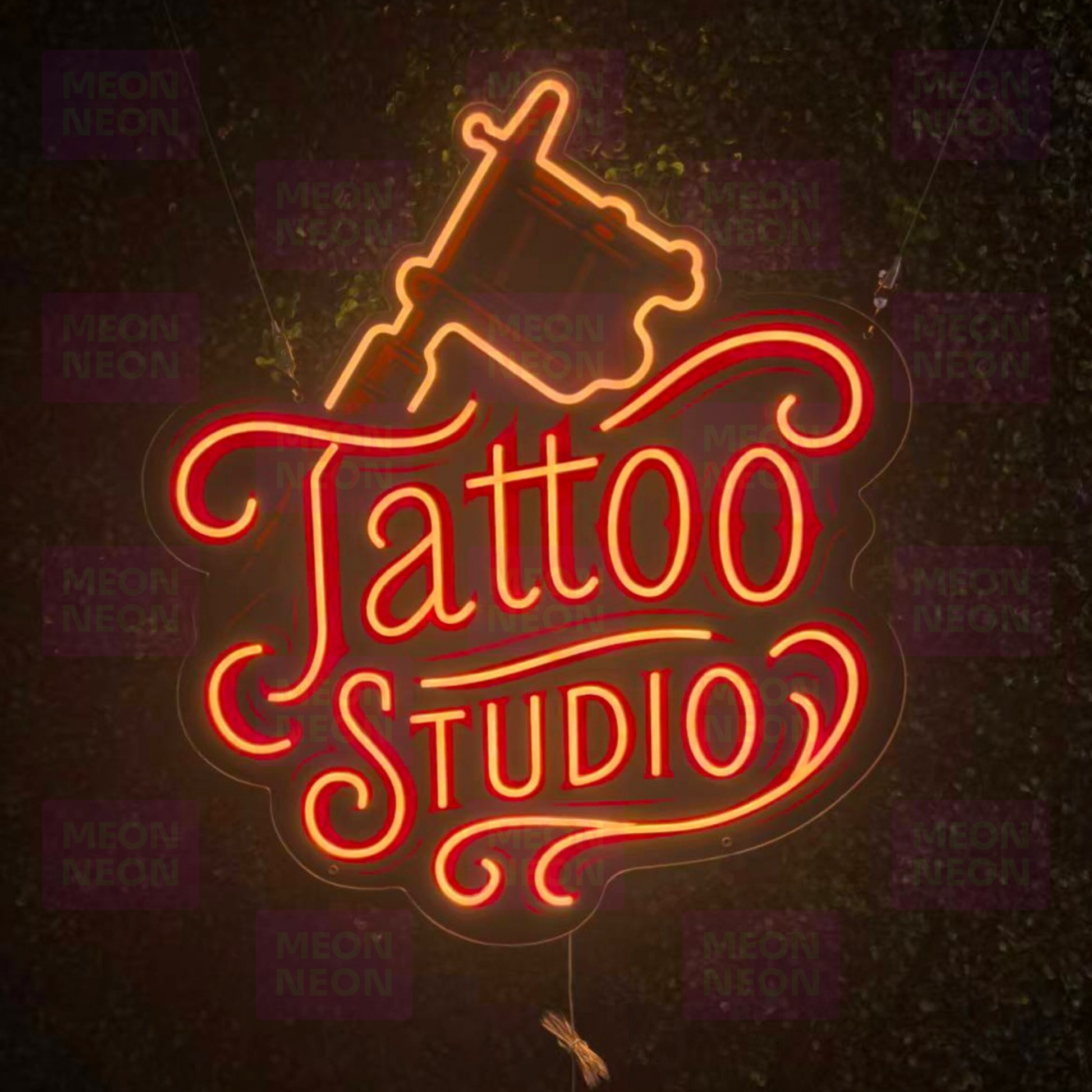 Tattoo Studio Machine LED Neon Sign - Professional Equipment - Script Lettering - Red & Orange Light - MEON NEON