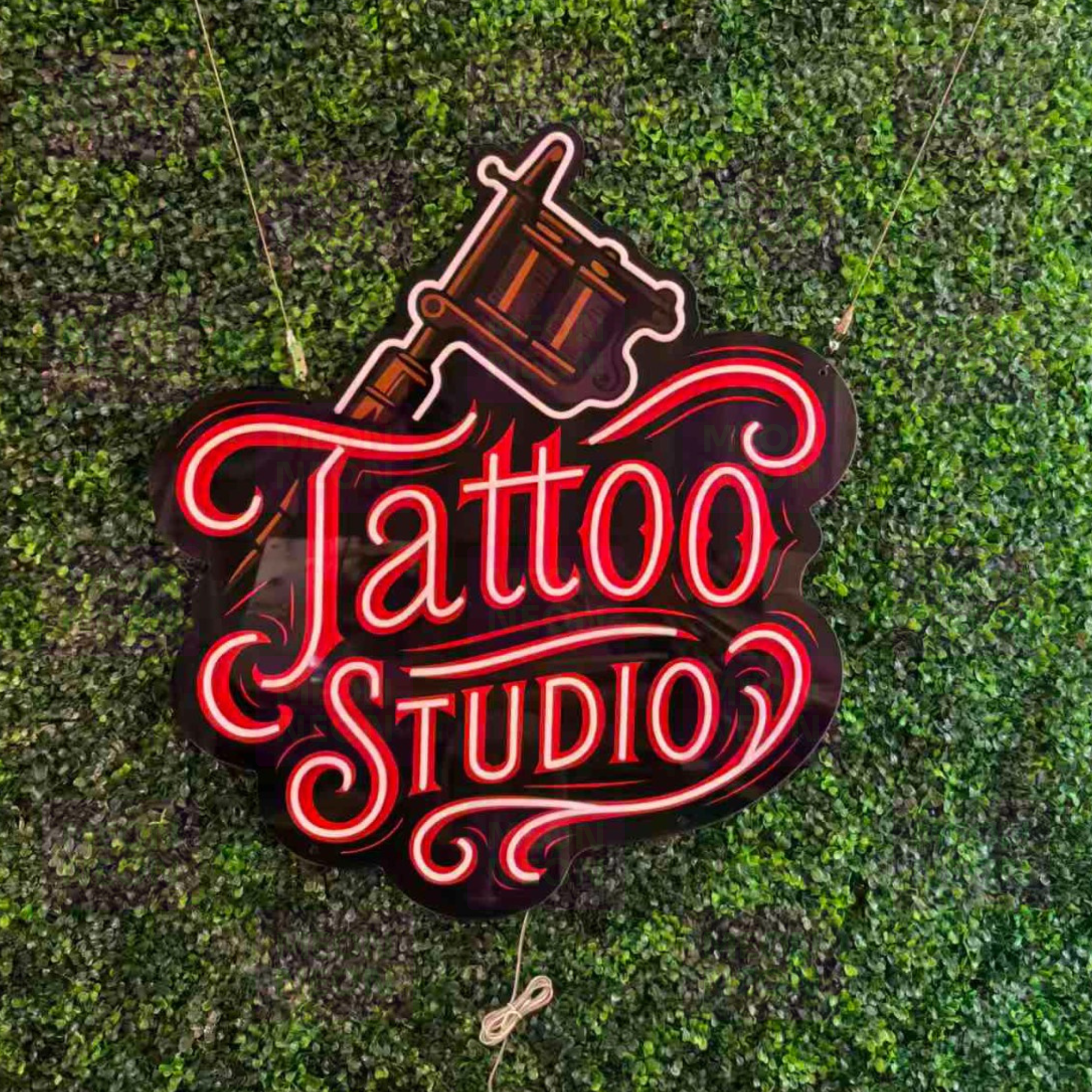 Tattoo Studio Machine LED Neon Sign - Professional Equipment - Script Lettering - Red & Orange Light